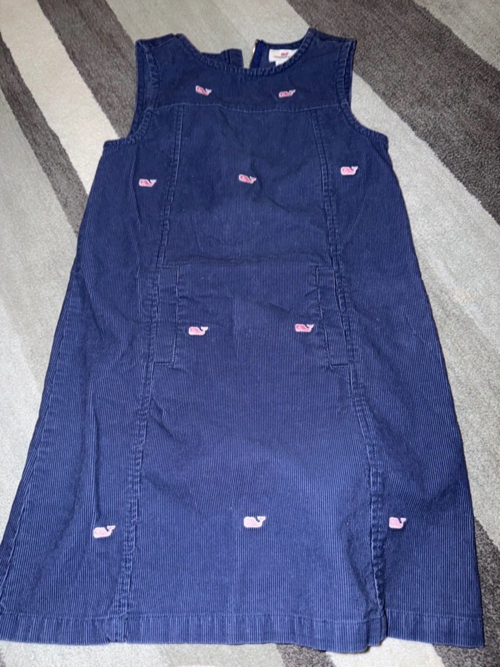 Vineyard Vines Blue Corduroy Dress with Pink Whale Embroidery